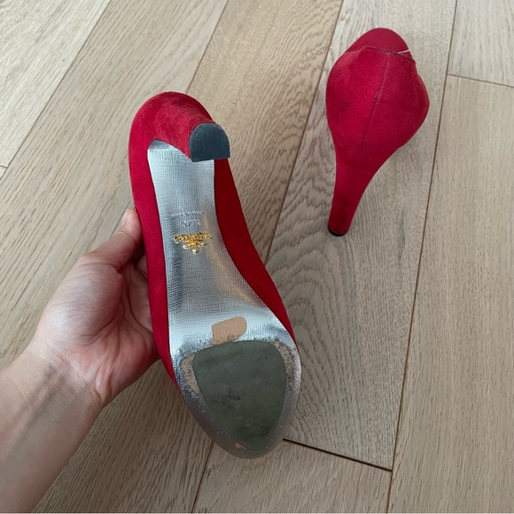 Prada Red Suede Pumps - Picture 3 of 13